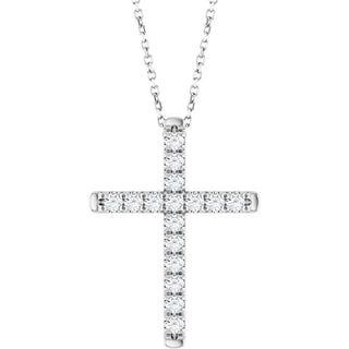 Platinum 1/2 CTW Natural Diamond French-Set Cross 16-18" Necklace