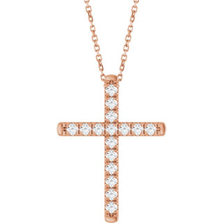 14K Rose 1/2 CTW Natural Diamond French-Set Cross 16-18" Necklace