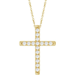 14K Yellow 1/2 CTW Lab-Grown Diamond French-Set Cross 16-18" Necklace