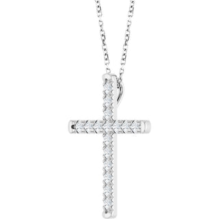 14K White 1/2 CTW Natural Diamond French-Set Cross 16-18" Necklace