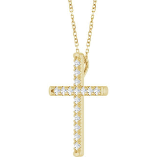 14K Yellow 1/2 CTW Lab-Grown Diamond French-Set Cross 16-18" Necklace