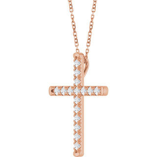 14K Rose 1/2 CTW Lab-Grown Diamond French-Set Cross 16-18" Necklace