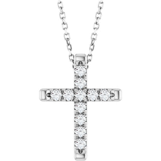 14K White 1/4 CTW Lab-Grown Diamond French-Set Cross 16-18" Necklace