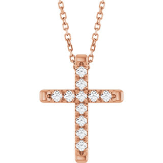 14K Rose 1/5 CTW Natural Diamond French-Set Cross 16-18" Necklace