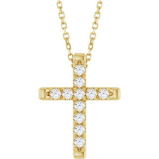 14K Yellow 1/5 CTW Lab-Grown Diamond French-Set Cross 16-18" Necklace