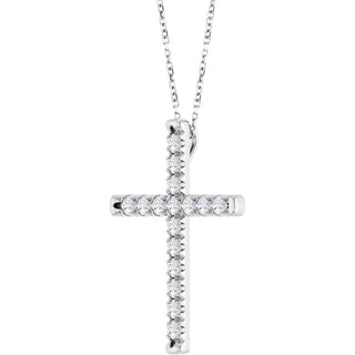 Platinum 1 CTW Natural Diamond French-Set Cross 16-18" Necklace