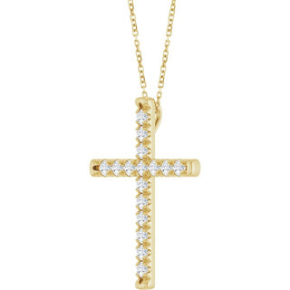 14K Yellow 1 CTW Natural Diamond French-Set Cross 16-18" Necklace