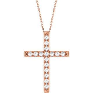 14K Rose 1 CTW Natural Diamond French-Set Cross 16-18" Necklace