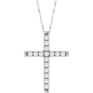 Platinum 1 CTW Natural Diamond French-Set Cross 16-18" Necklace
