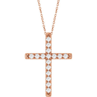 14K Rose 3/4 CTW Natural Diamond French-Set Cross 16-18" Necklace