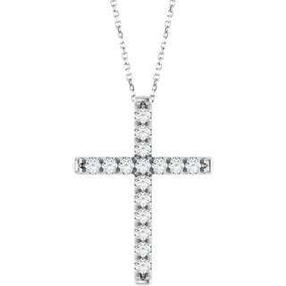 14K White 3/4 CTW Natural Diamond French-Set Cross 16-18" Necklace