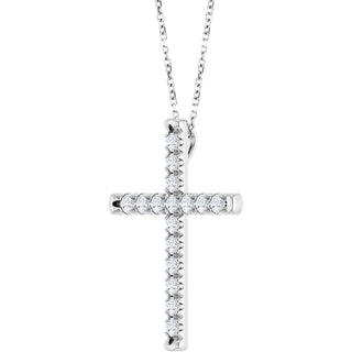 Sterling Silver 3/4 CTW Natural Diamond French-Set Cross 16-18" Necklace