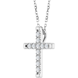 14K White 1/5 CTW Natural Diamond French-Set Cross 16-18" Necklace