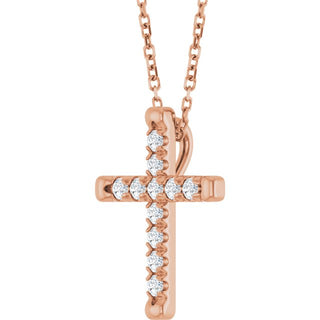 14K Rose 1/5 CTW Natural Diamond French-Set Cross 16-18" Necklace