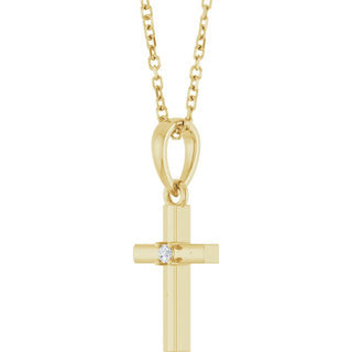 14K Yellow .015 CT Natural Diamond Cross 16-18" Necklace