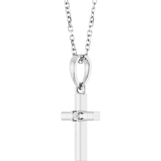 Sterling Silver .015 CT Natural Diamond Cross 16-18" Necklace