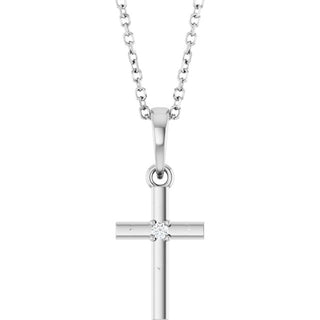 14K White .015 CT Natural Diamond Cross 16-18" Necklace