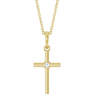 14K Yellow .03 CT Natural Diamond Cross 16-18" Necklace 