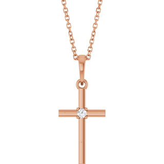 14K Rose .03 CT Natural Diamond Cross 16-18" Necklace 