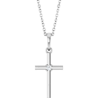 14K White .03 CT Natural Diamond Cross 16-18" Necklace 