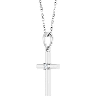 14K White .03 CT Natural Diamond Cross 16-18" Necklace 
