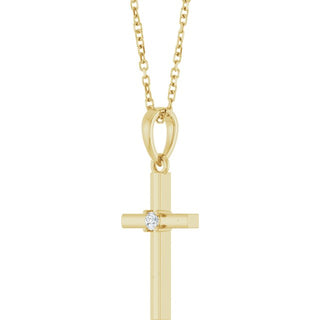 14K Yellow .03 CT Natural Diamond Cross 16-18" Necklace 