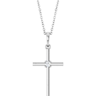 14K White .06 CT Natural Diamond Cross 16-18" Necklace 