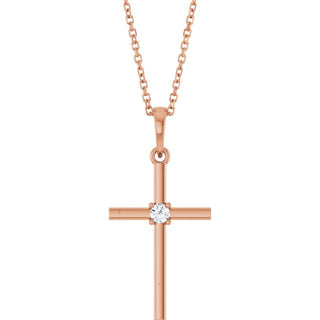 14K Rose .06 CT Natural Diamond Cross 16-18" Necklace 
