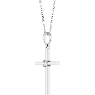 14K White .06 CT Natural Diamond Cross 16-18" Necklace 