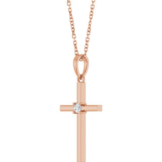 14K Rose .06 CT Natural Diamond Cross 16-18" Necklace 