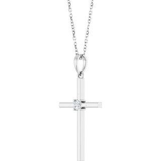 Sterling Silver 1/10 CT Natural Diamond  Cross 16-19" Necklace
