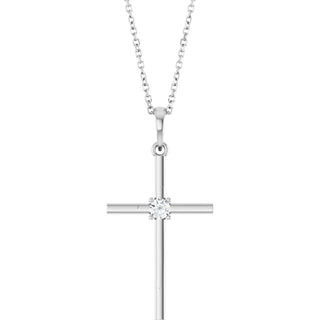 Sterling Silver 1/10 CT Natural Diamond  Cross 16-19" Necklace