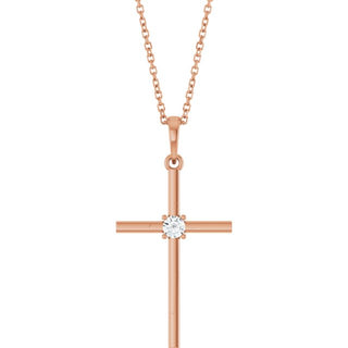 14K Rose 1/10 CT Natural Diamond Cross 16-18" Necklace