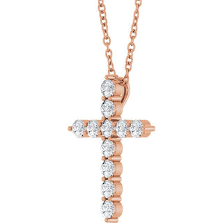 14K Rose 3/8 CTW Lab-Grown Diamond Cross 16-18" Necklace