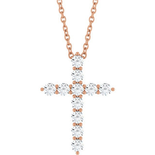 14K Rose 3/8 CTW Lab-Grown Diamond Cross 16-18" Necklace
