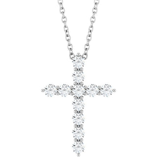 14K White 3/8 CTW Lab-Grown Diamond Cross 16-18" Necklace
