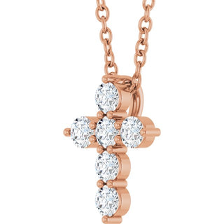 14K Rose 1/4 CTW Natural Diamond Cross 16-18" Necklace