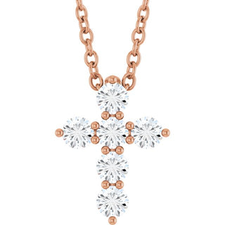 14K Rose 1/4 CTW Lab-Grown Diamond Cross 16-18" Necklace