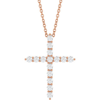 14K Rose 1/2 CTW Natural Diamond Cross 16-18" Necklace
