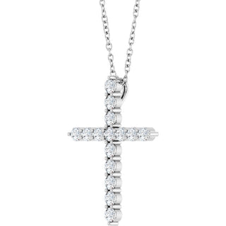 14K White 1/2 CTW Natural Diamond Cross 16-18" Necklace