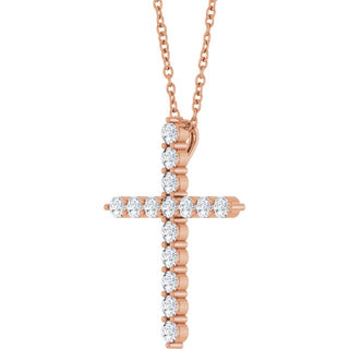 14K Rose 1/2 CTW Natural Diamond Cross 16-18" Necklace