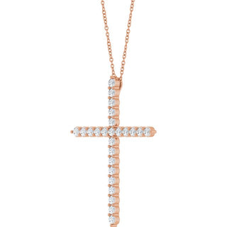 14K Rose 1 CTW Lab-Grown Diamond Cross 16-18" Necklace