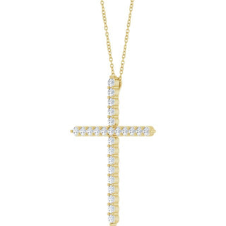 14K Yellow 1 CTW Lab-Grown Diamond Cross 16-18" Necklace