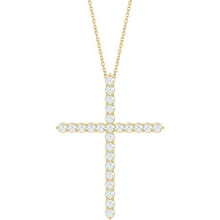 14K Yellow 1 CTW Lab-Grown Diamond Cross 16-18" Necklace