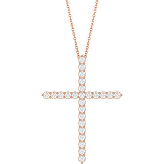 14K Rose 1 CTW Lab-Grown Diamond Cross 16-18" Necklace