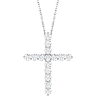 14K White 3/4 CTW Lab-Grown Diamond Cross 16-18" Necklace