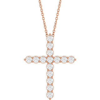 14K Rose 3/4 CTW Natural Diamond Cross 16-18" Necklace