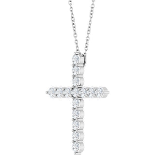 Sterling Silver 3/4 CTW Natural Diamond Cross 16-18" Necklace