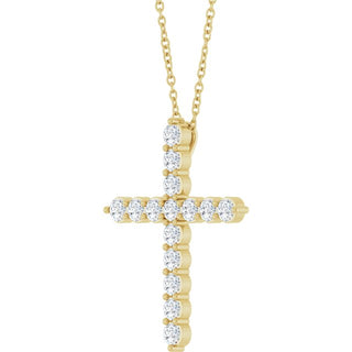 14K Yellow 3/4 CTW Lab-Grown Diamond Cross 16-18" Necklace