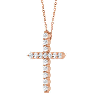 14K Rose 3/4 CTW Lab-Grown Diamond Cross 16-18" Necklace